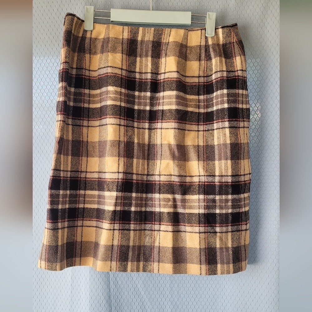 Vintage Pendleton 100% Wool Skirt Women's 12 Plaid Yellow Black - Picture 3 of 5